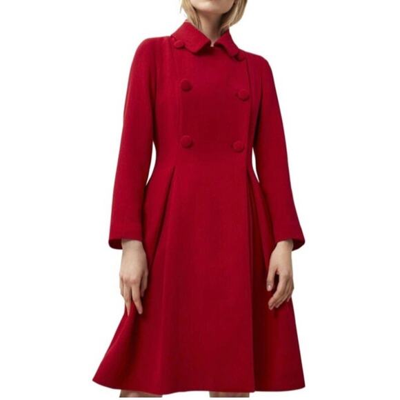 Carolina Herrera double breasted woven textured red wool blend coat sz M - Picture 1 of 9